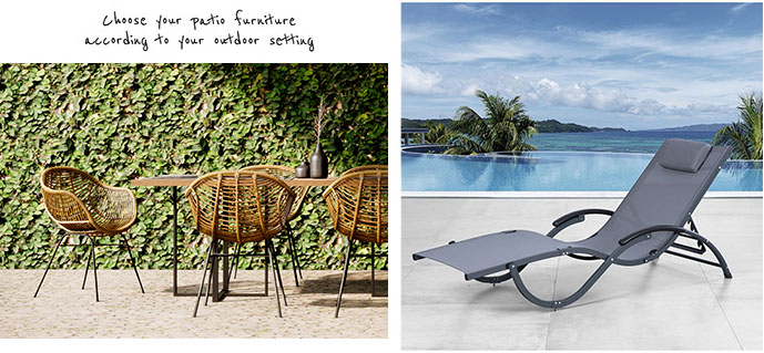 patio dining set and pool lounger